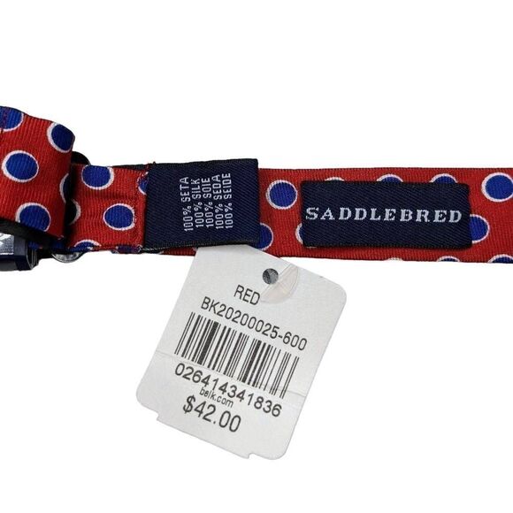 Saddlebred Bow tie Red Blue Polka Dots New with Tags Silk - Picture 4 of 6